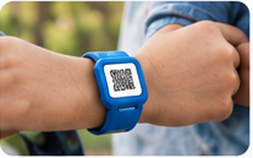 Child wearing a SafeKids QR band
