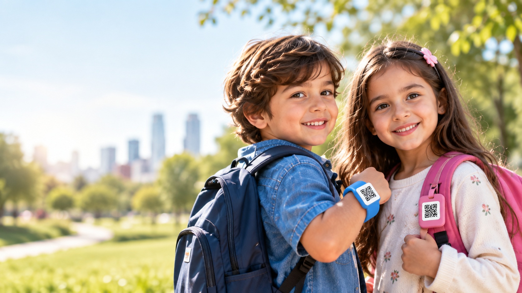 Children wearing SafeKids QR products
