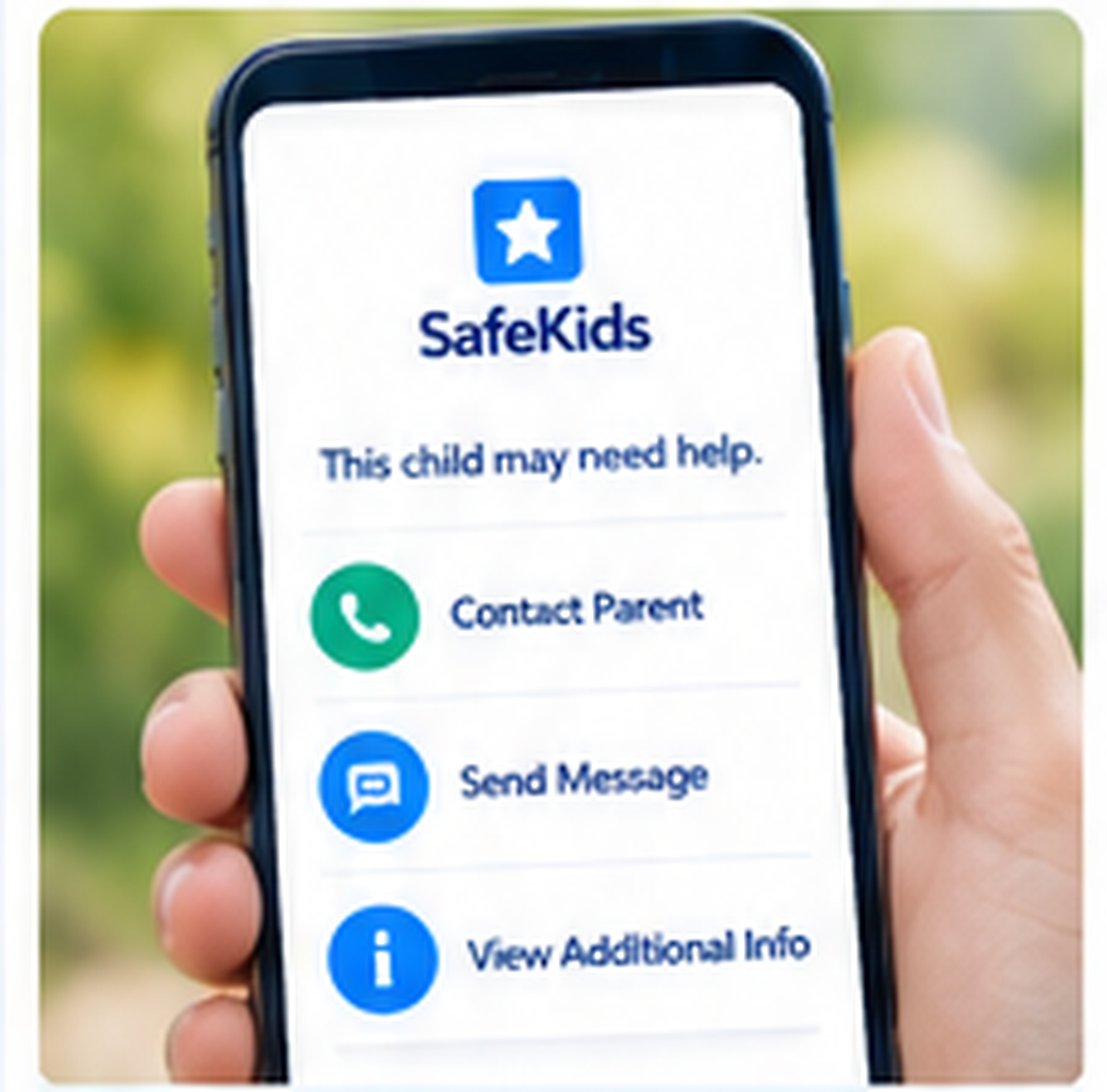 SafeKids contact options displayed on a phone